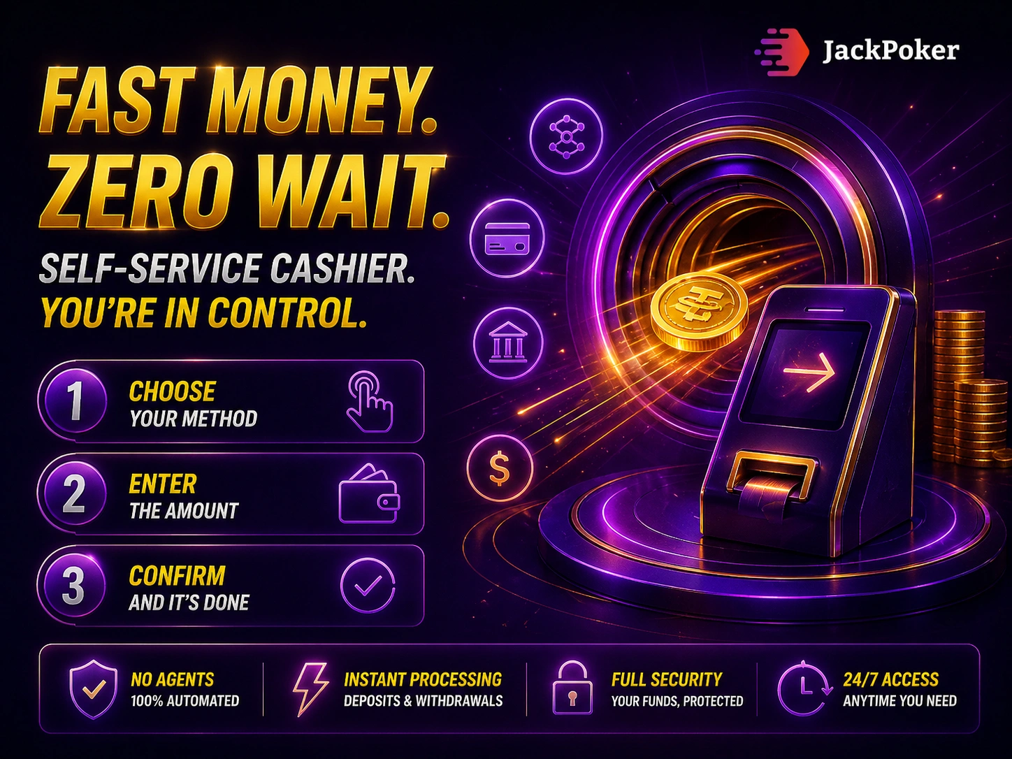 Jackpoker canada fast payments cashier with smartphone coins tunnel and instant deposits withdrawals secure system